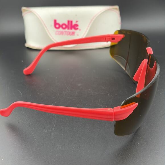 Vintage BOLLE "CONTOUR" sunglasses - France 80's - Black/Pink - Large w Case - Picture 6 of 11